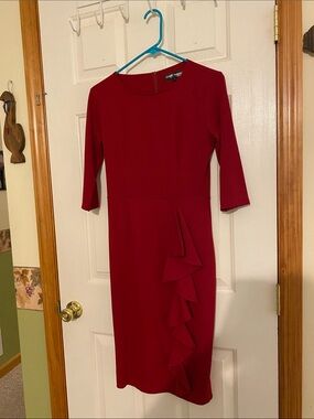 City Chic Ruffle-Accent Midi Dress in Burgundy